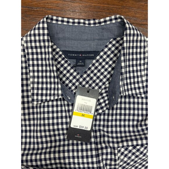 NEW Tommy Hilfiger Womens Navy White Gingham Button Down Shirt Blouse Top Size M - Picture 8 of 14